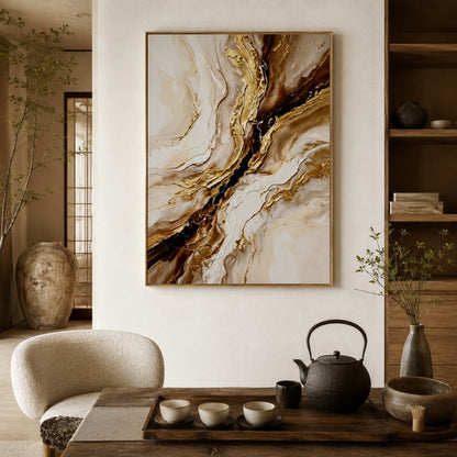 Golden Marble Abstract Canvas Painting #Kiss 193