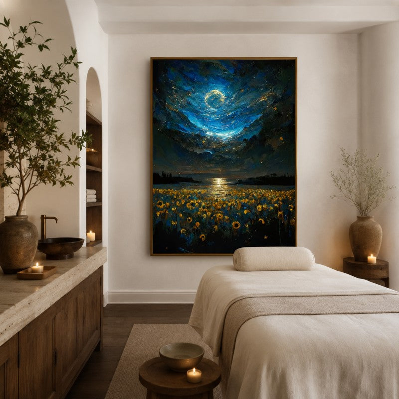 Starry Night Sunflower Field Canvas Painting #Kiss 203
