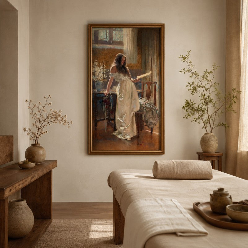 Letter Reading Lady Canvas Painting | Classical Figurative Wall Art | Kissmuse