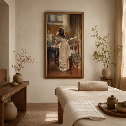 Letter Reading Lady Canvas Painting | Classical Figurative Wall Art | Kissmuse