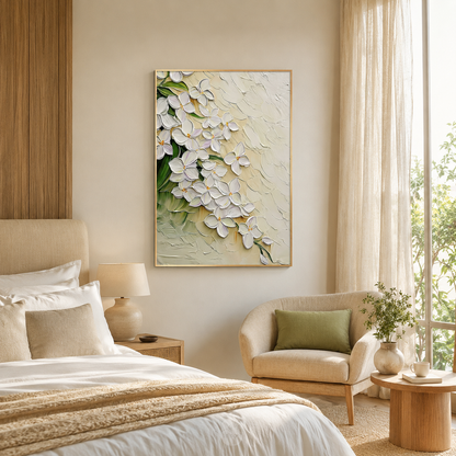 Handmade Textured White Flower Blossom Wall Art, Botanical Canvas Paintingt #Kiss 123