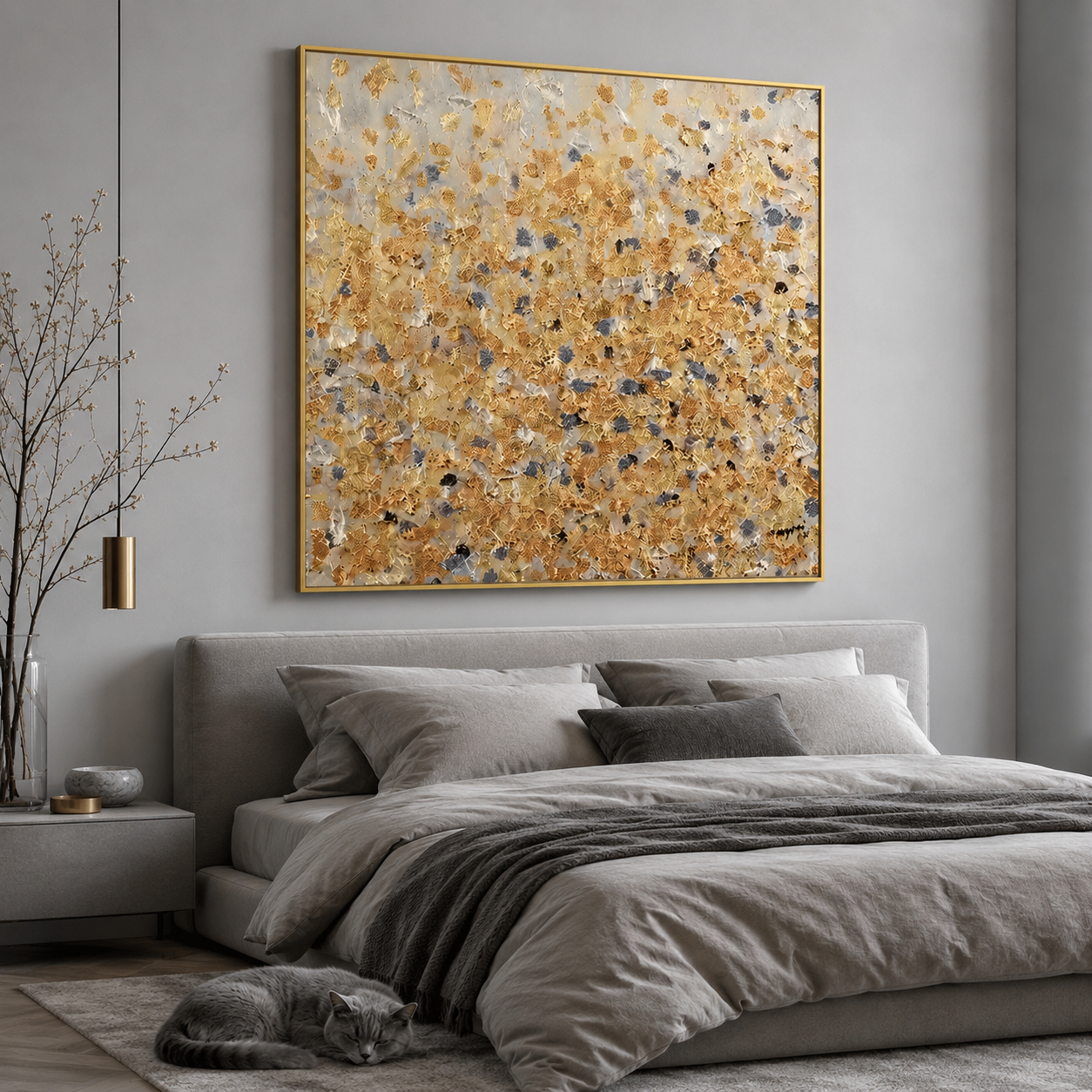 Golden Texture Abstract Canvas Painting #Kiss 183