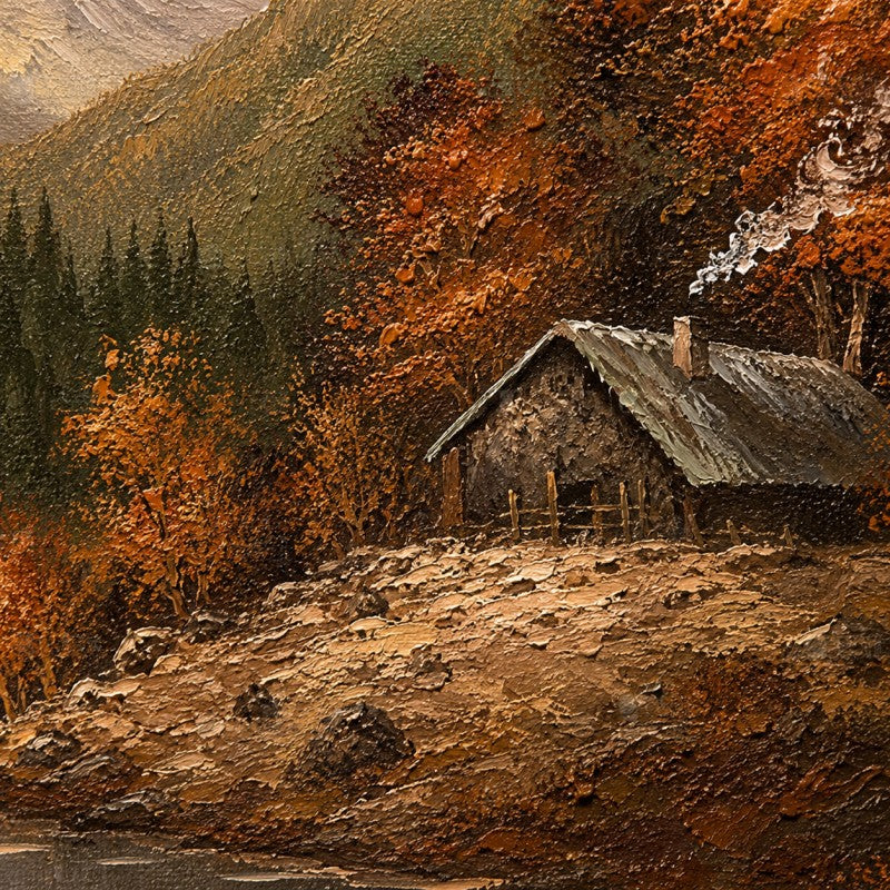 Autumn Mountain Cabin Canvas Painting #Kiss 201