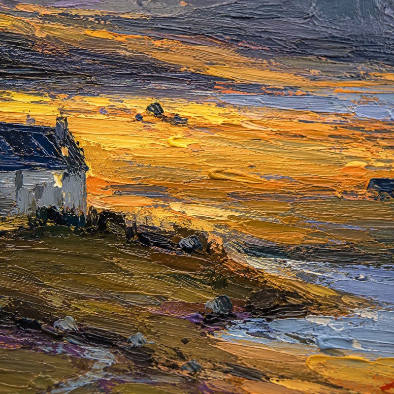 Golden Highland Cottage Landscape Canvas Painting #Kiss 204