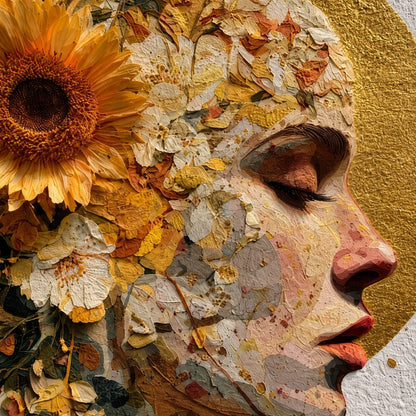 Golden Floral Woman Canvas Painting #Kiss 200