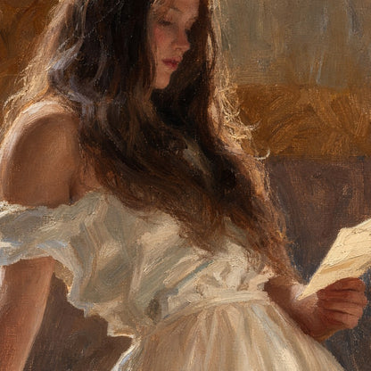 Letter Reading Lady Canvas Painting | Classical Figurative Wall Art | Kissmuse