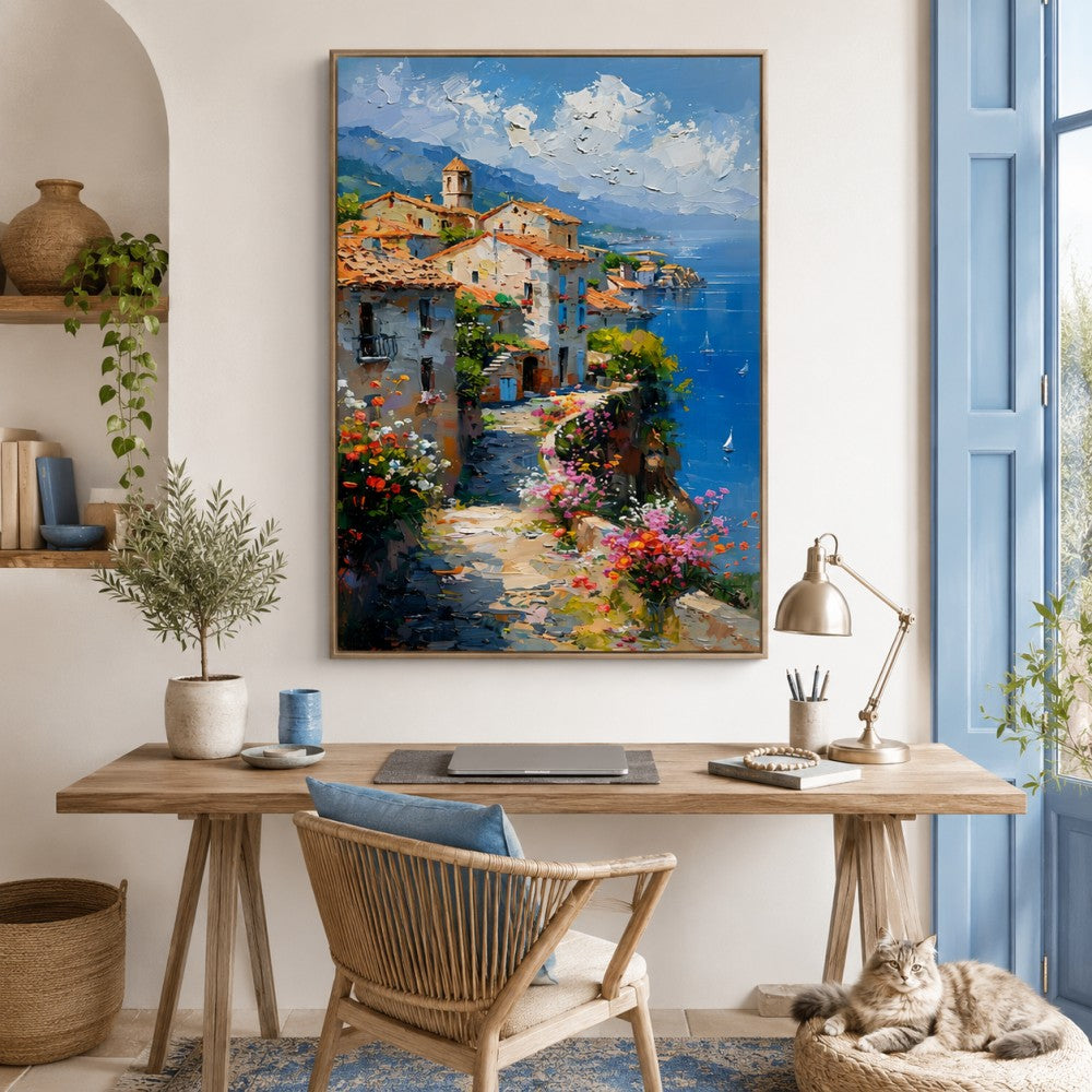 Mediterranean Coastal Village Canvas Painting #Kiss 186