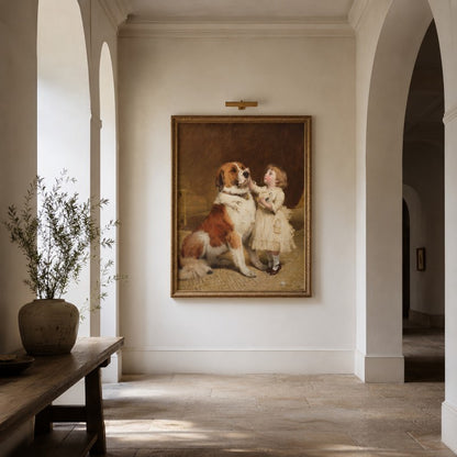 Vintage Child and Saint Bernard Canvas Painting #Kiss 205