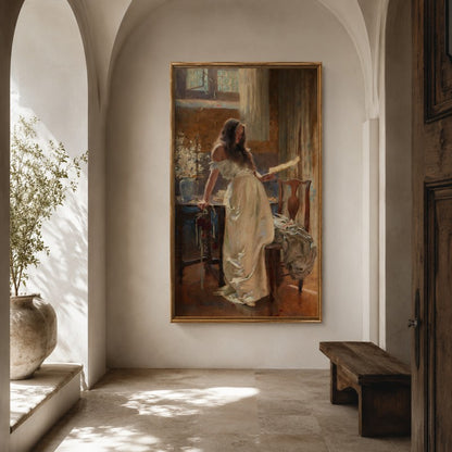 Letter Reading Lady Canvas Painting | Classical Figurative Wall Art | Kissmuse
