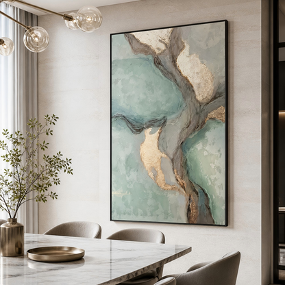 Teal Gold Abstract Painting #Kiss 35