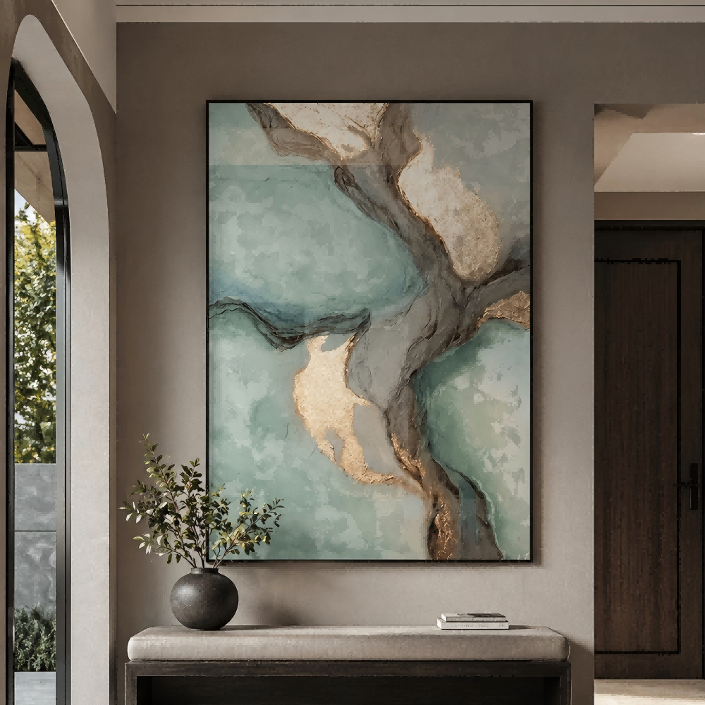 Teal Gold Abstract Painting #Kiss 35
