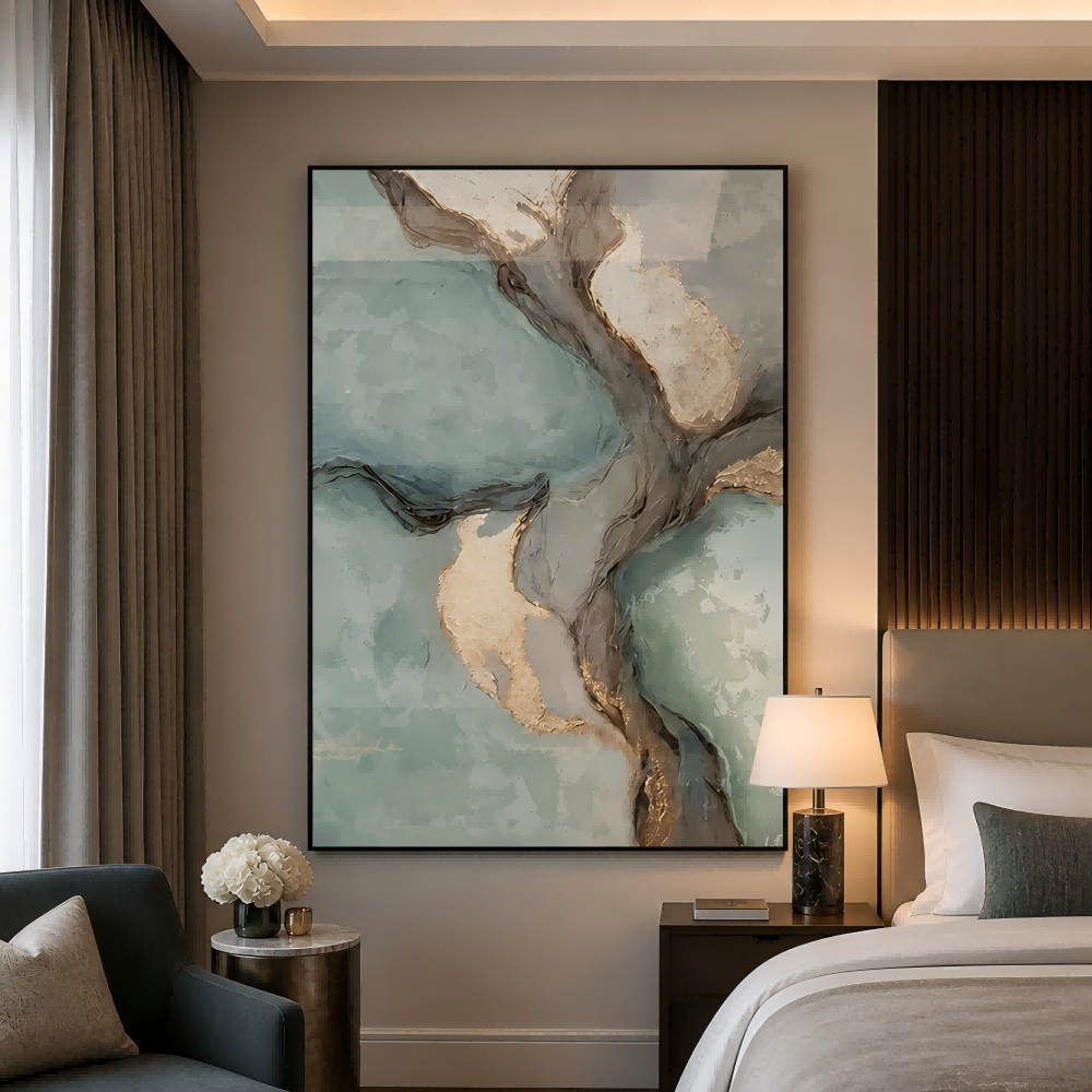 Teal Gold Abstract Painting #Kiss 35
