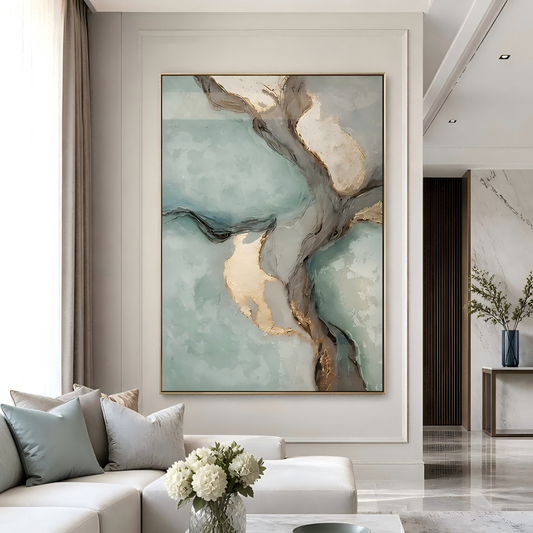 Handmade Textured Teal Gold Abstract Wall Art, Modern Canvas Painting #Kiss 35