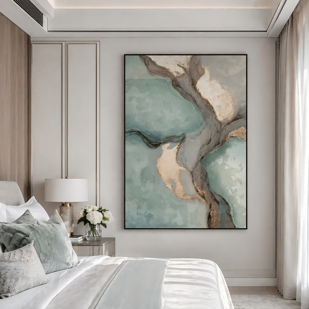 Teal Gold Abstract Painting #Kiss 35