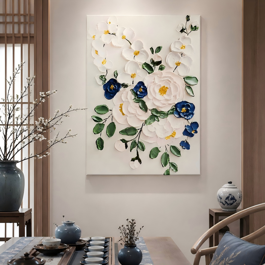 Blue Floral Relief Painting #Kiss 39