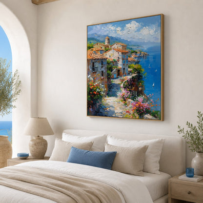 Mediterranean Coastal Village Canvas Painting #Kiss 186