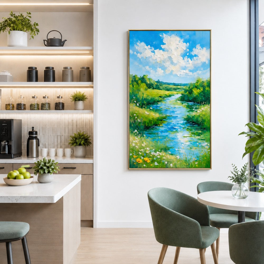 Blue Sky River Landscape Canvas Painting #Kiss 187