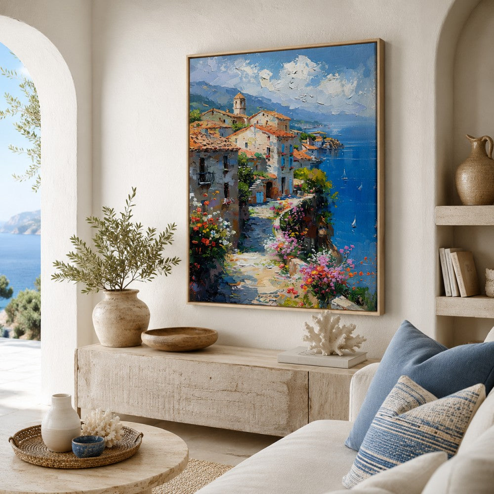 Mediterranean Coastal Village Canvas Painting #Kiss 186