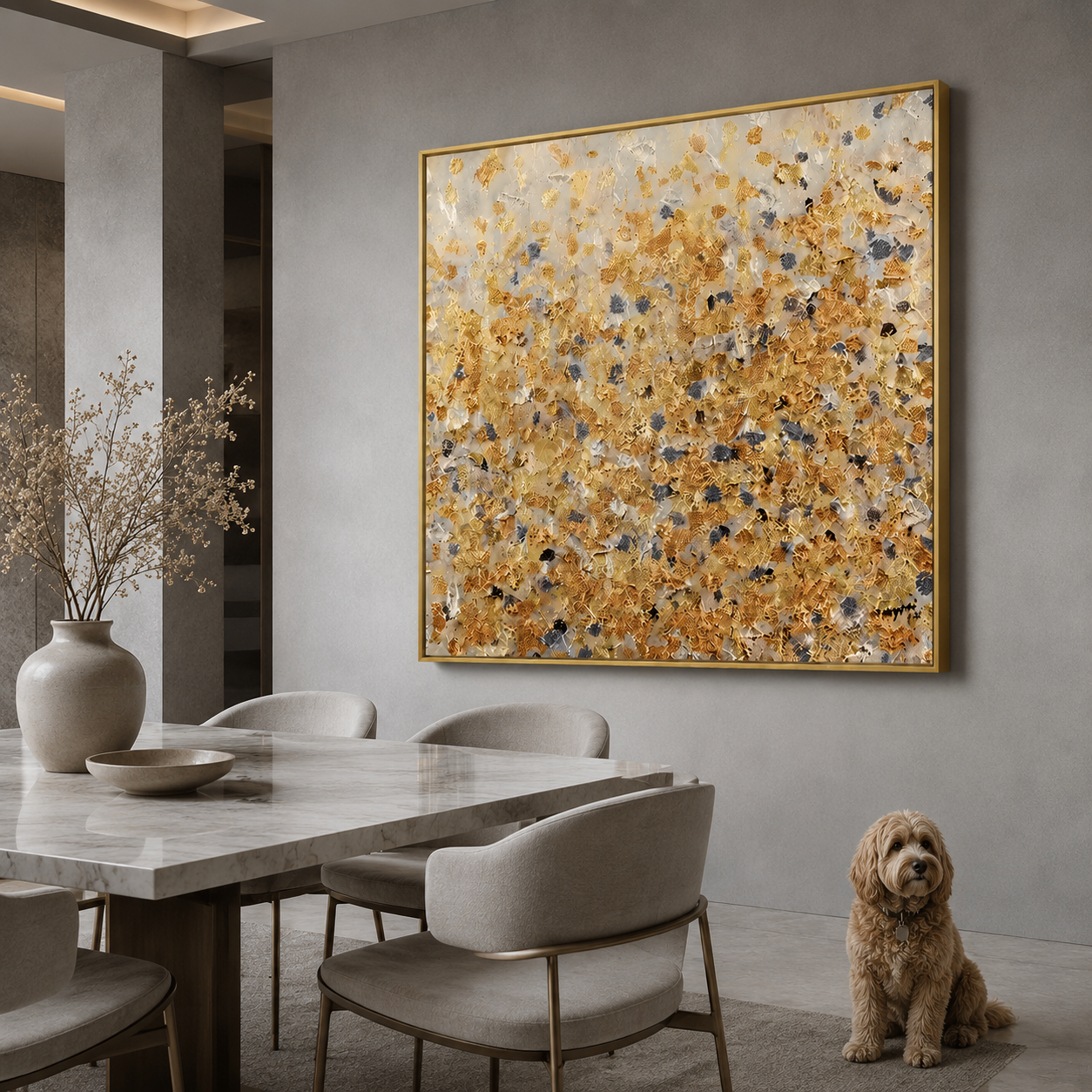 Golden Texture Abstract Canvas Painting #Kiss 183