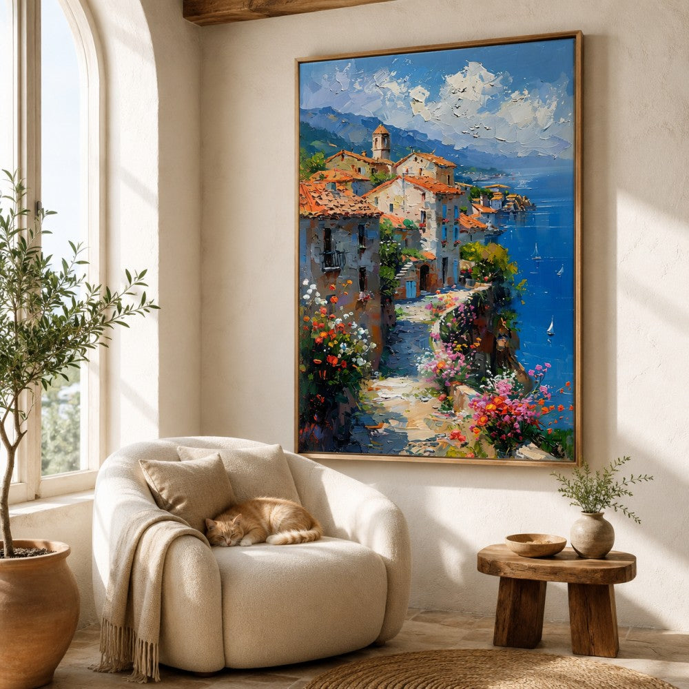 Mediterranean Coastal Village Canvas Painting #Kiss 186