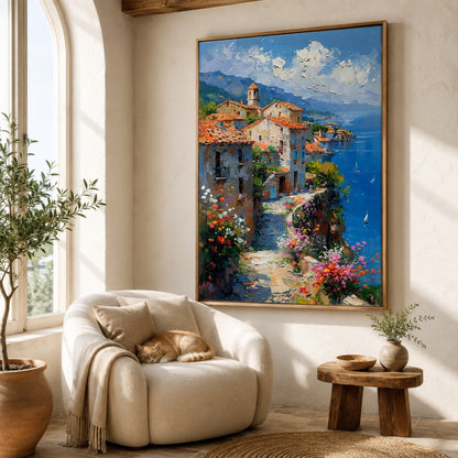 Mediterranean Coastal Village Canvas Painting #Kiss 186