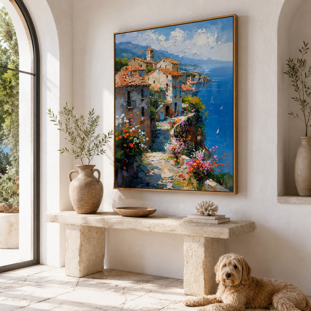 Mediterranean Coastal Village Canvas Painting #Kiss 186