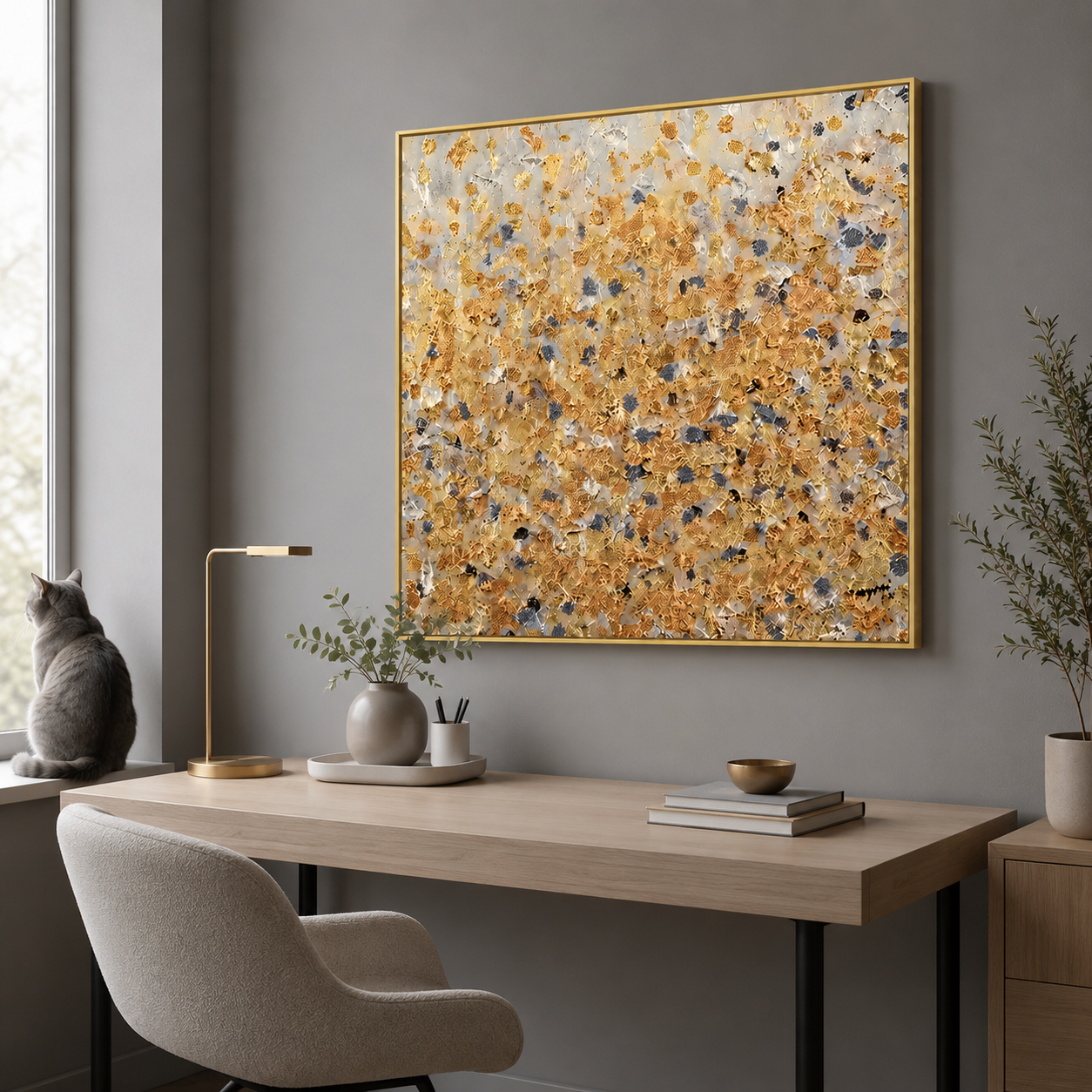 Golden Texture Abstract Canvas Painting #Kiss 183