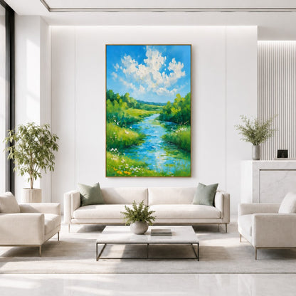 Blue Sky River Landscape Canvas Painting #Kiss 187