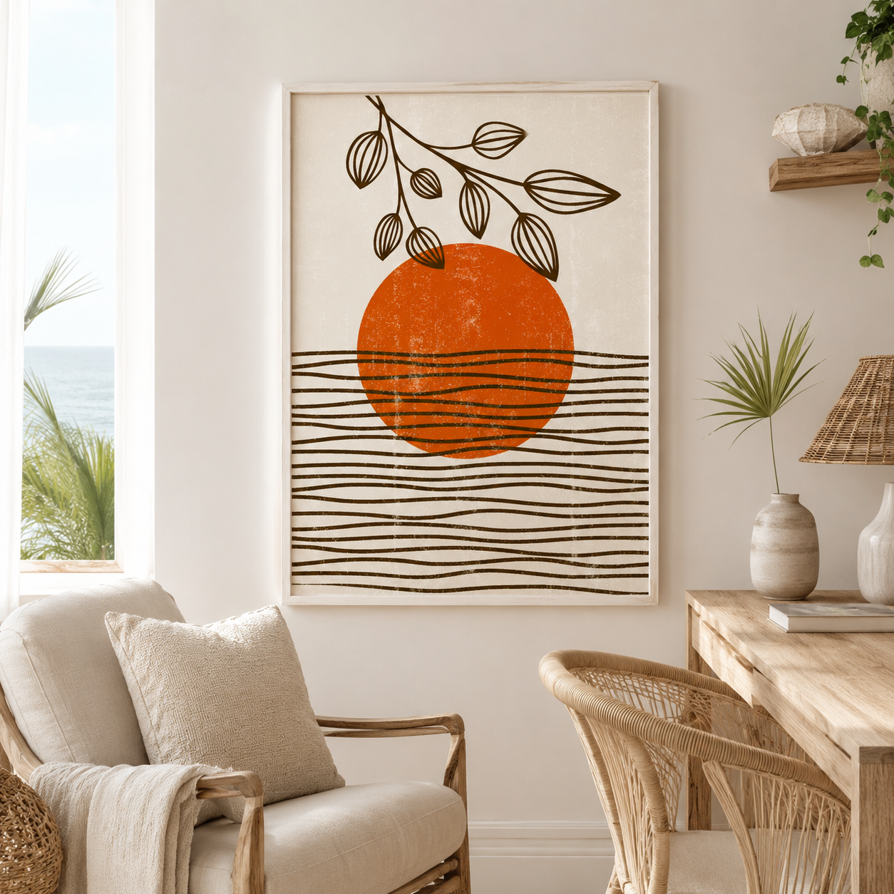 Sunset Wave Botanical Canvas Painting #Kiss 181
