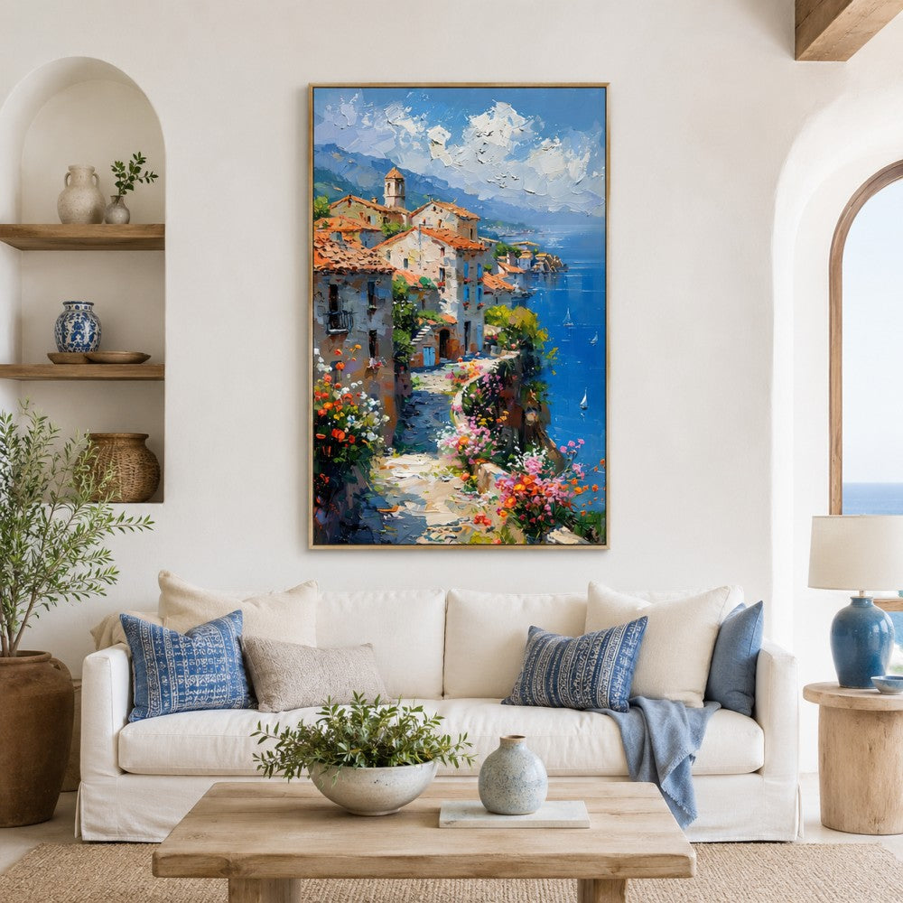 Mediterranean Coastal Village Canvas Painting #Kiss 186