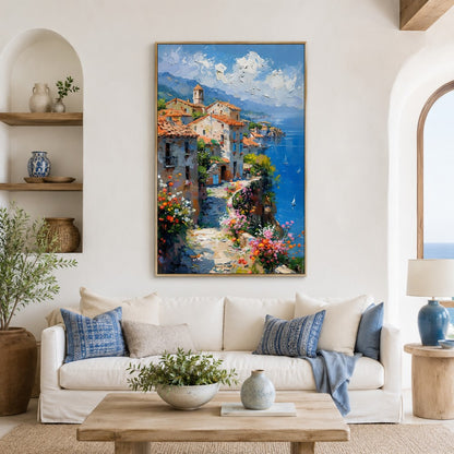 Mediterranean Coastal Village Canvas Painting #Kiss 186