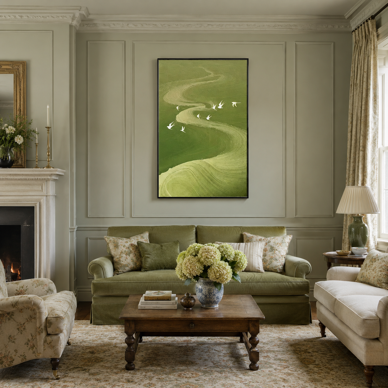 Green Bird Landscape Painting #Kiss 101