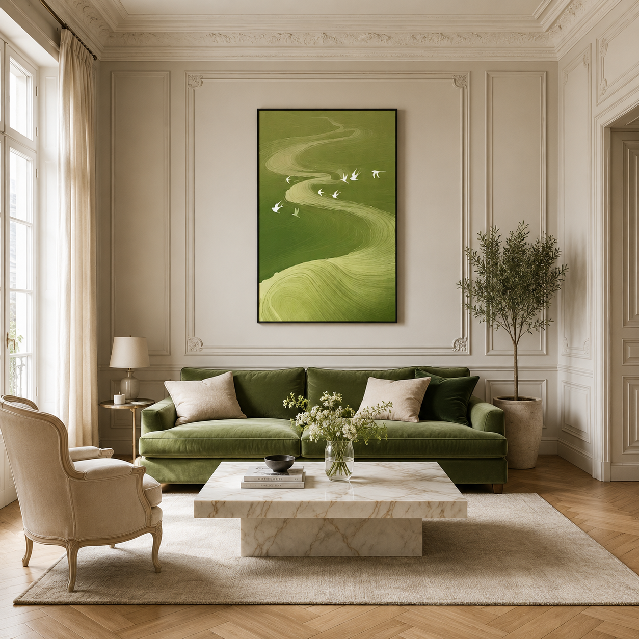 Green Bird Landscape Painting #Kiss 101