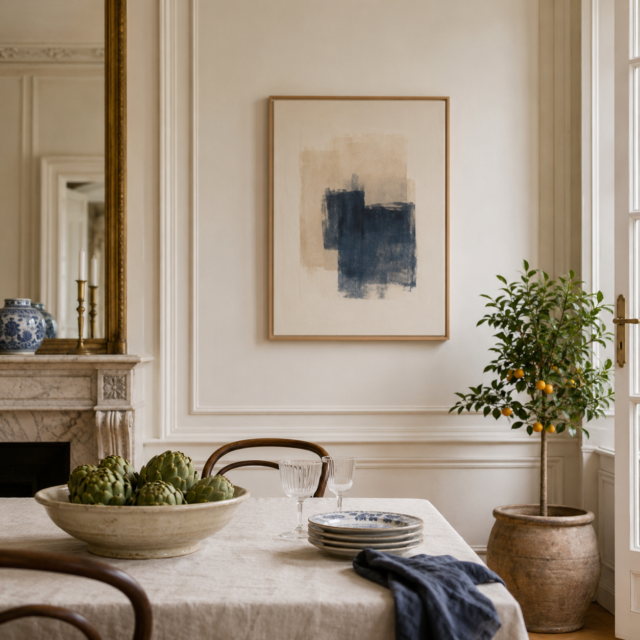 Neutral Navy Abstract Painting #Kiss 105
