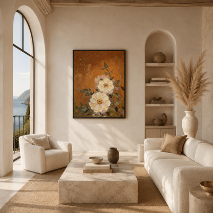 Warm Orange Floral Painting #Kiss 108