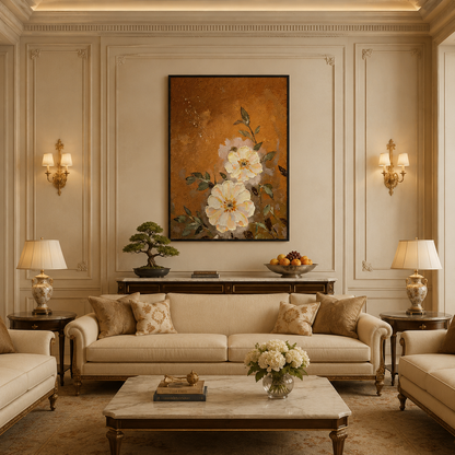 Warm Orange Floral Painting #Kiss 108