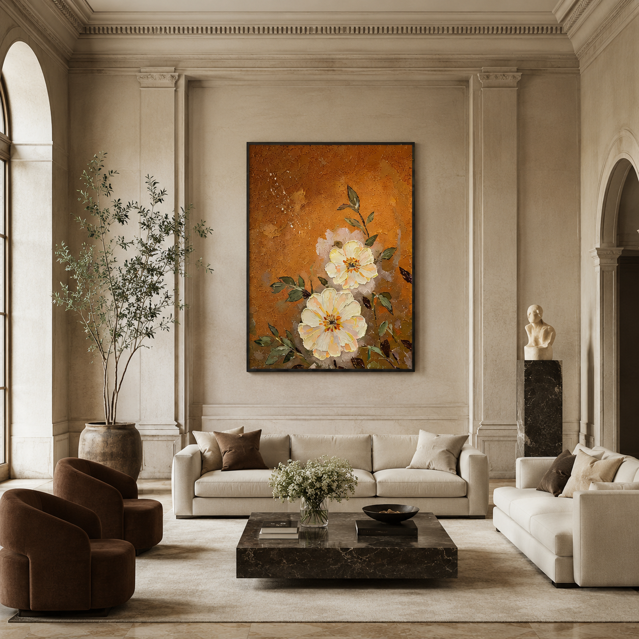 Warm Orange Floral Painting #Kiss 108