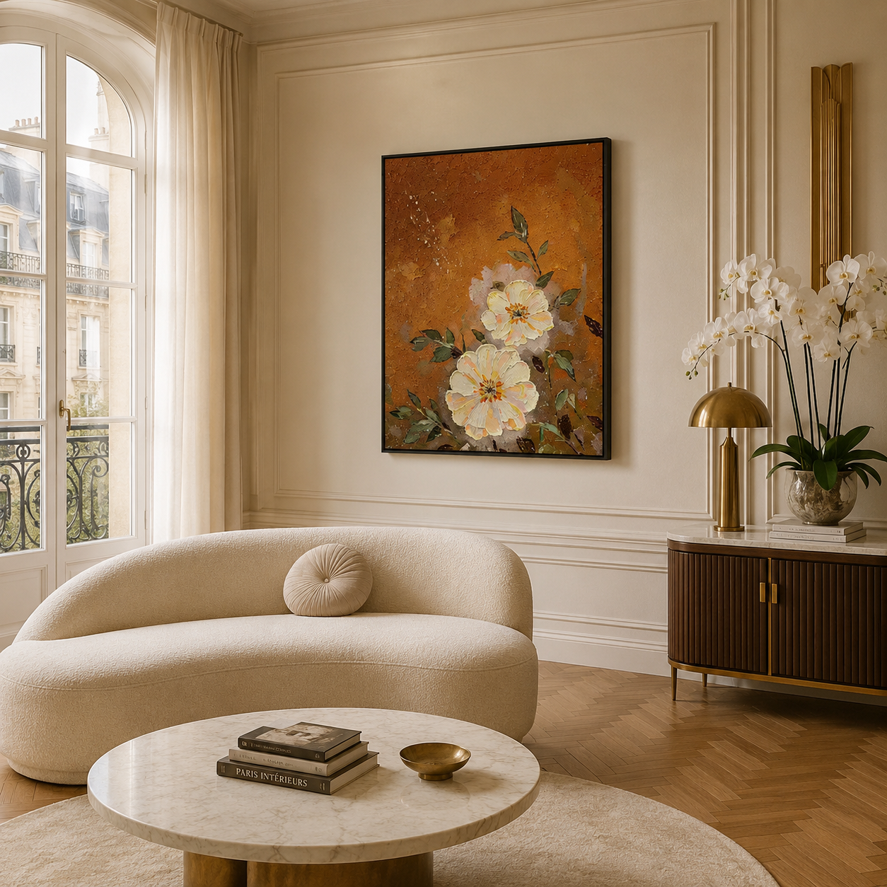 Warm Orange Floral Painting #Kiss 108