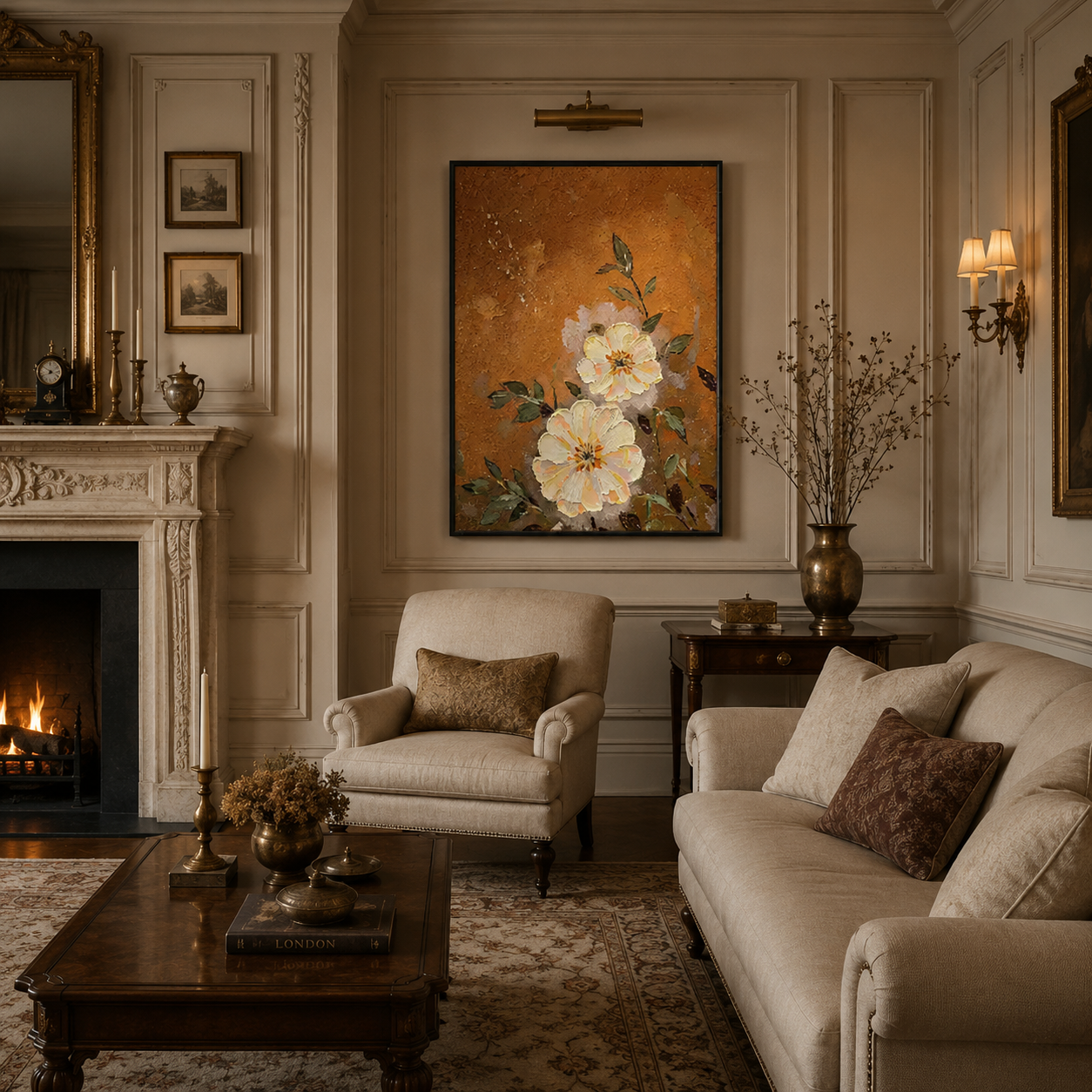 Warm Orange Floral Painting #Kiss 108