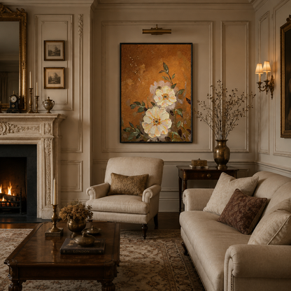 Warm Orange Floral Painting #Kiss 108