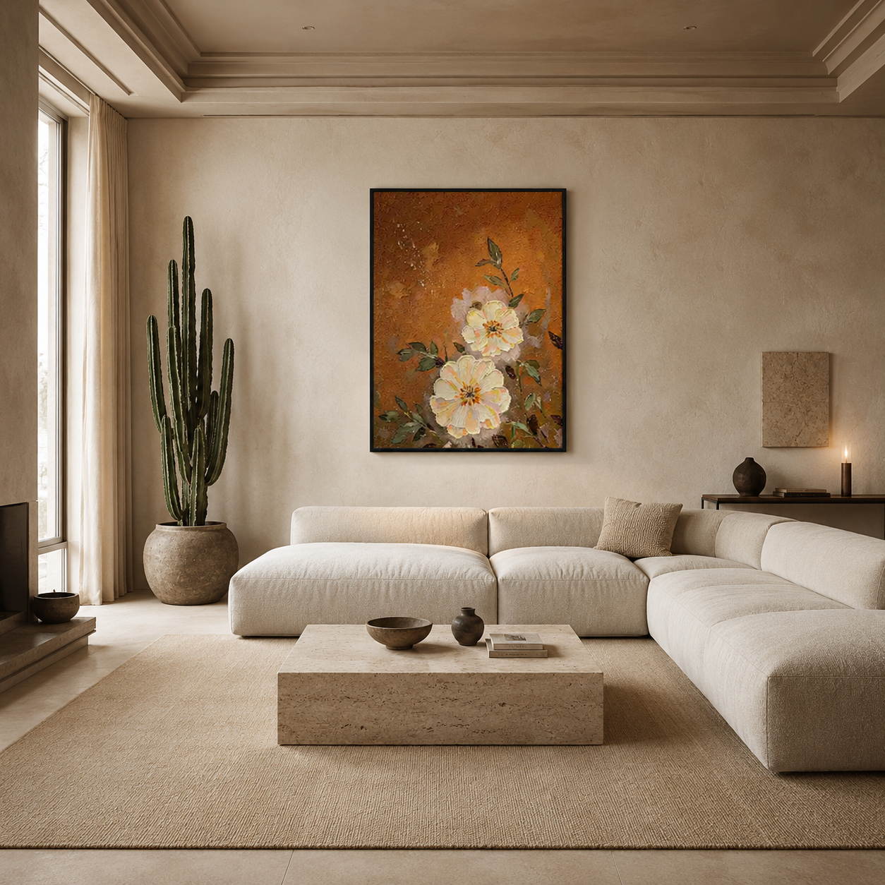 Warm Orange Floral Painting #Kiss 108