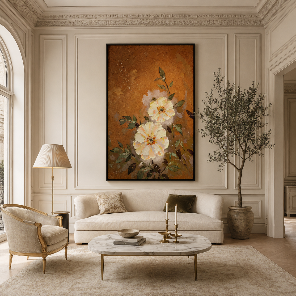 Warm Orange Floral Painting #Kiss 108