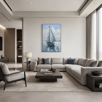 Blue Sailboat Seascape Painting #Kiss 112