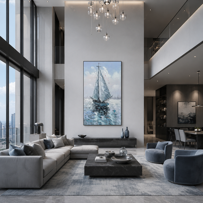 Blue Sailboat Seascape Painting #Kiss 112