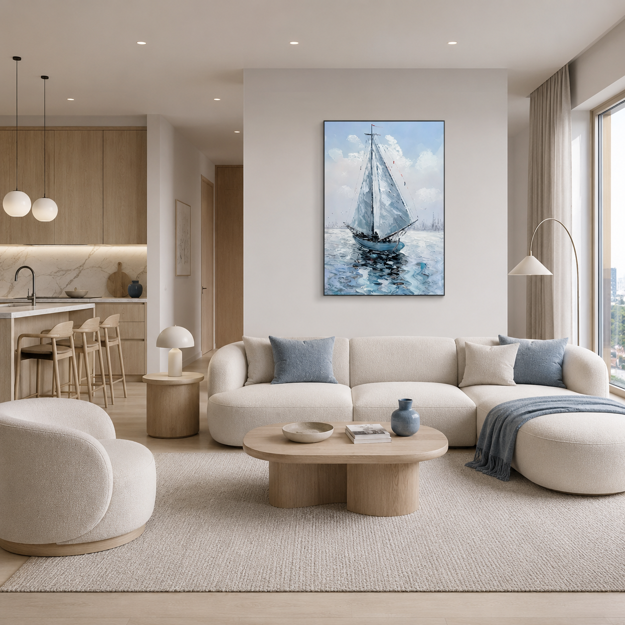 Blue Sailboat Seascape Painting #Kiss 112
