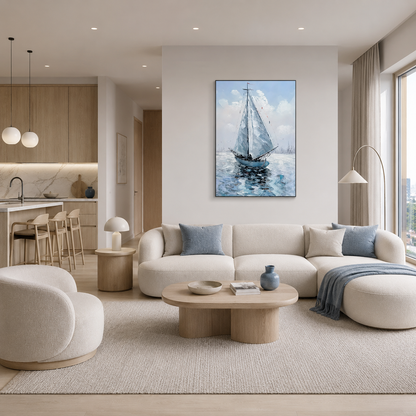 Blue Sailboat Seascape Painting #Kiss 112