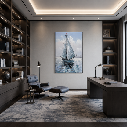 Blue Sailboat Seascape Painting #Kiss 112