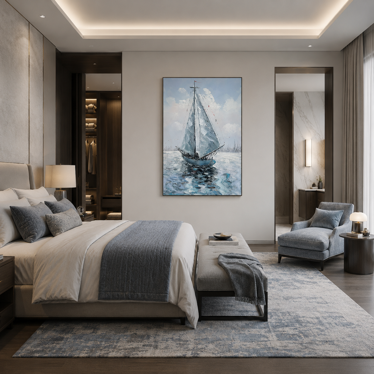 Blue Sailboat Seascape Painting #Kiss 112