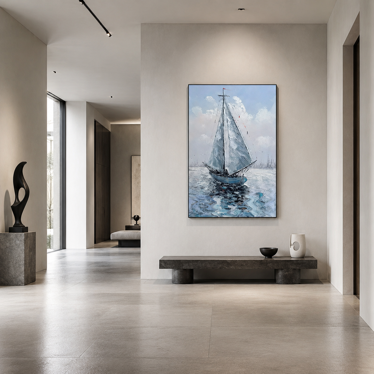 Blue Sailboat Seascape Painting #Kiss 112