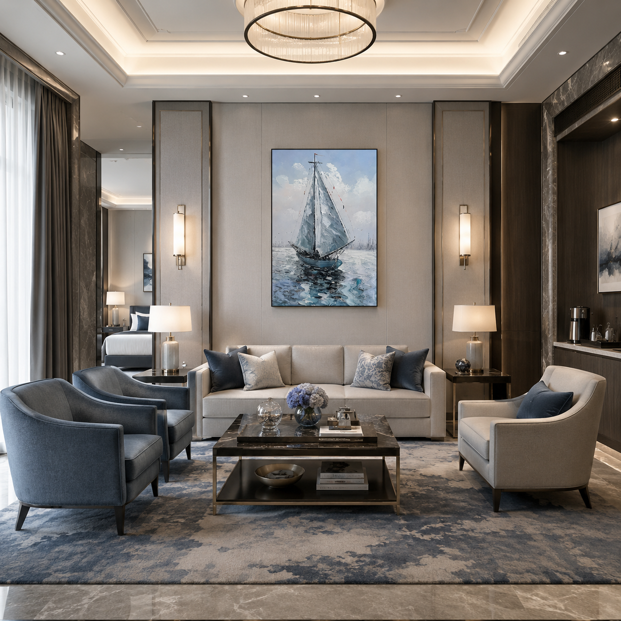 Blue Sailboat Seascape Painting #Kiss 112